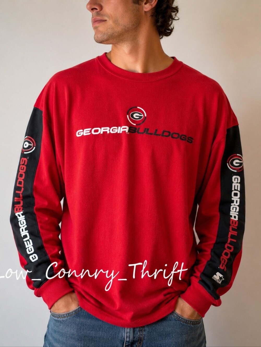 Starter Georgia Bulldogs Red Long Sleeve Shirt Men's Large NCAA Football